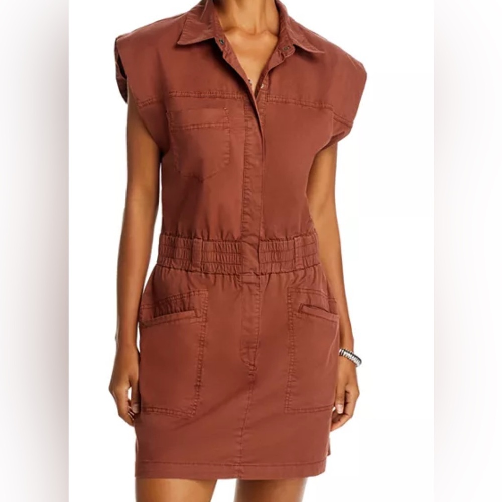 NWT Pistola Denim Dress Womens Sz Large Smocked Pockets Fit & Flare Elastic